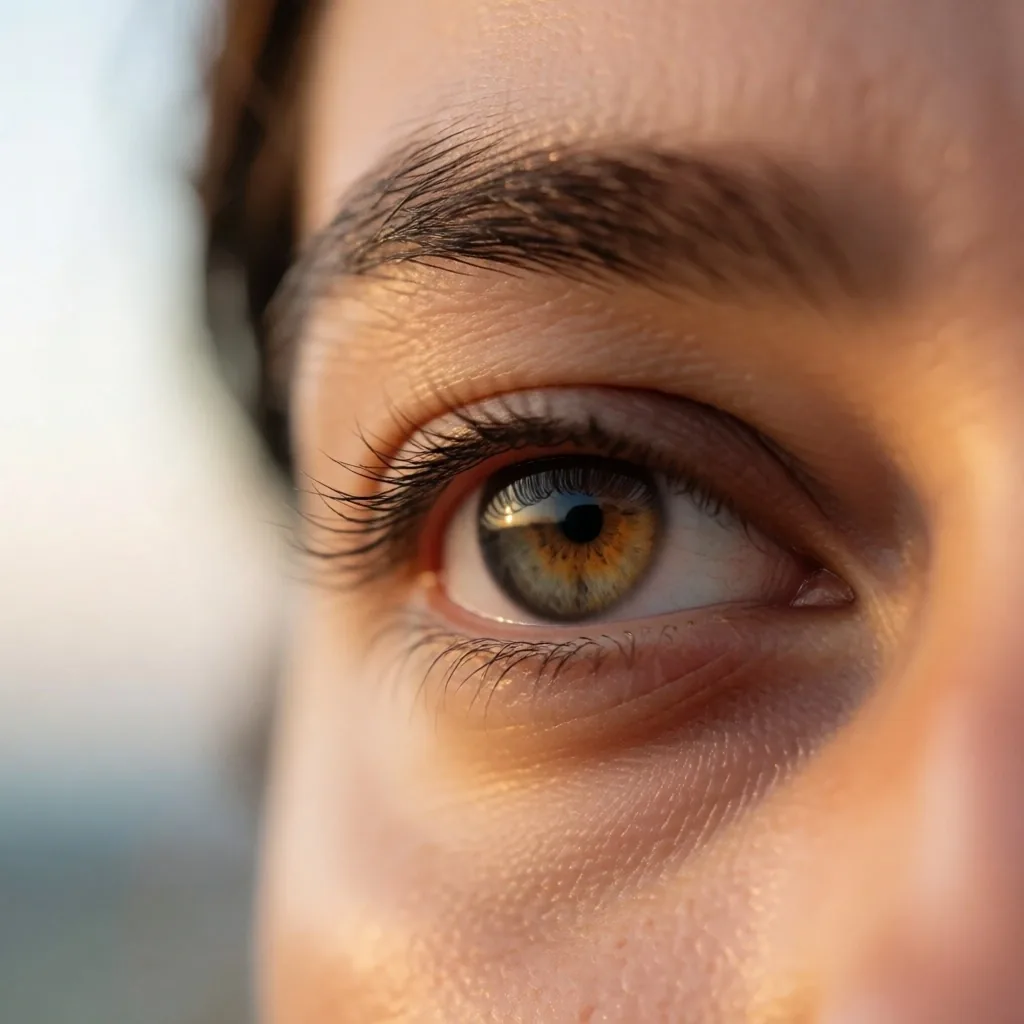 Primer plano de un ojo humano en tonos de amanecer
