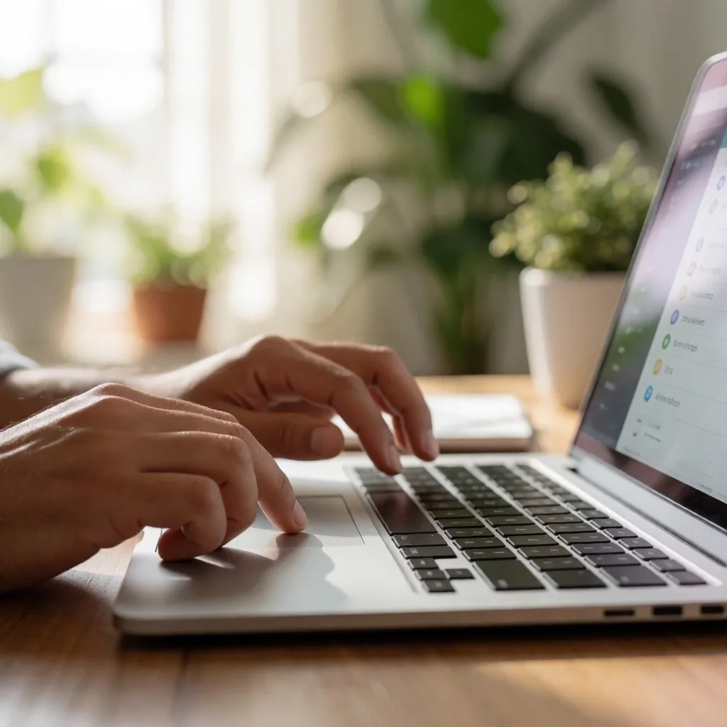 Persona ajustando configuración de privacidad en una laptop