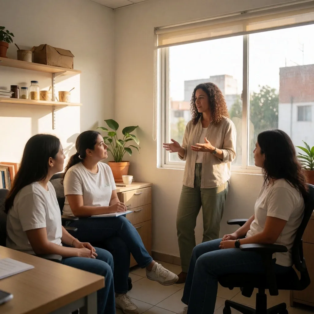 Taller informativo de bienestar visual en una oficina de la Ciudad de México